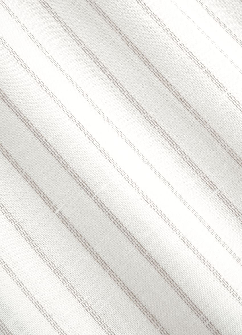 Light Grey Striped Linen Lyocell Short Sleeve Shirt