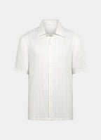 Light Grey Striped Linen Lyocell Short Sleeve Shirt