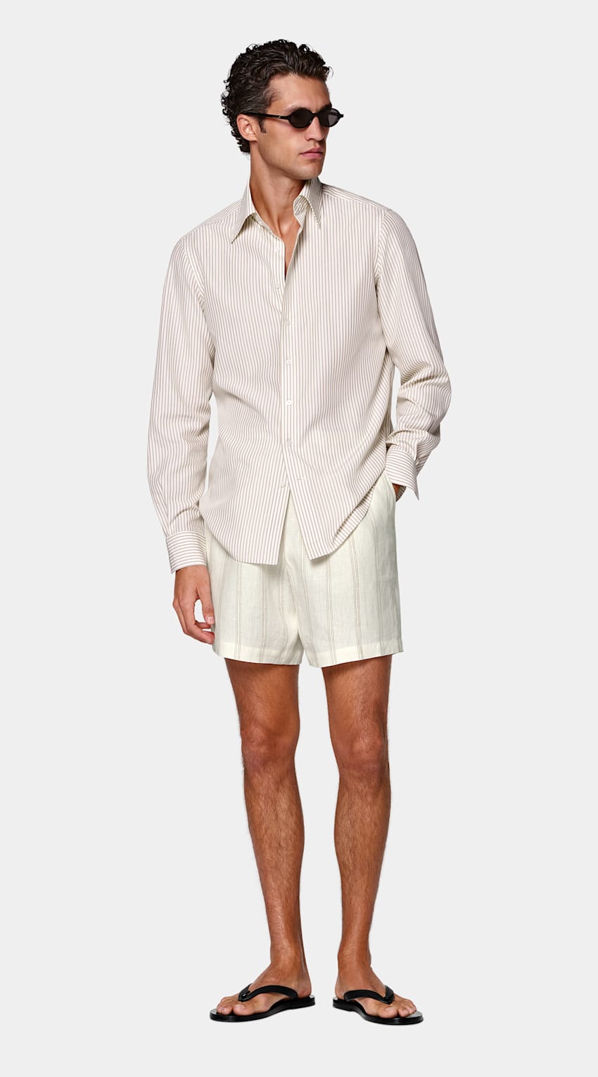 Light Brown Striped Lyocell Shirt