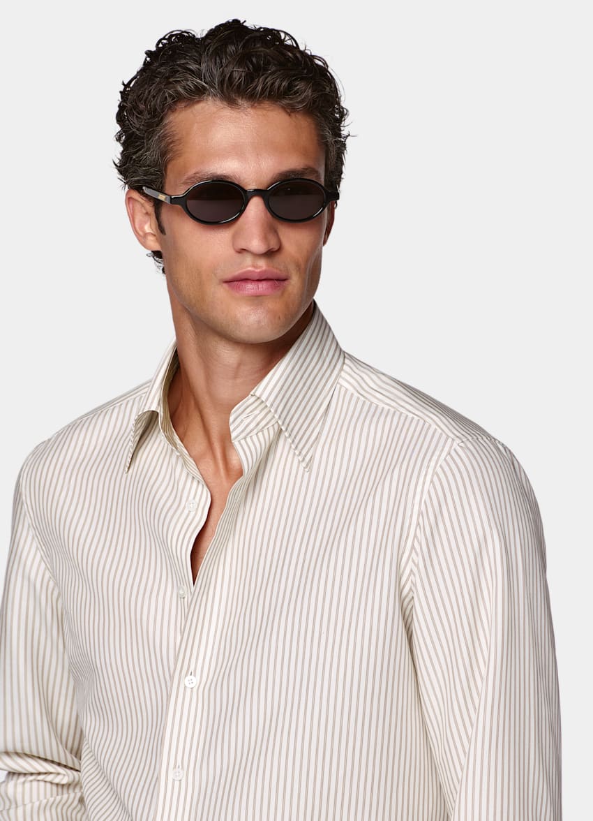 Light Brown Striped Lyocell Shirt