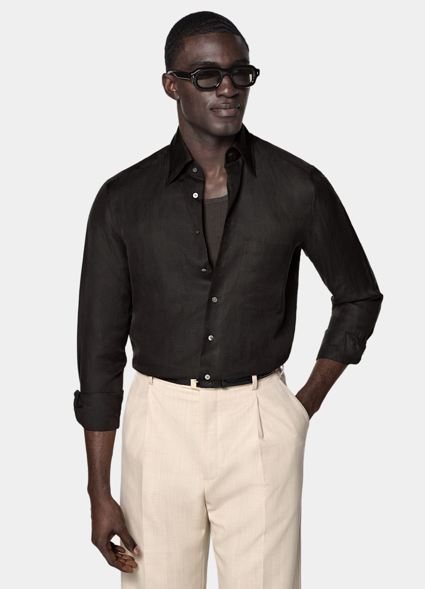 Dark Brown Linen Silk Overshirt