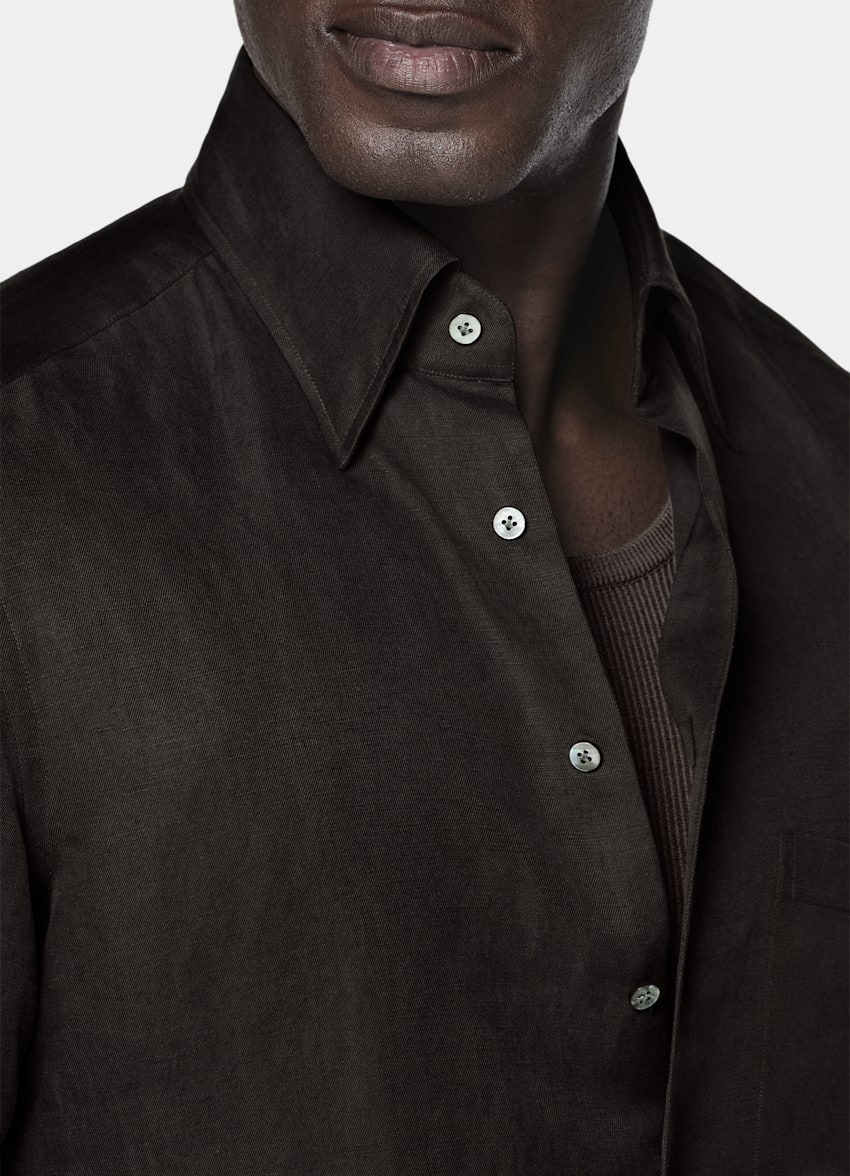 Dark Brown Linen Silk Overshirt