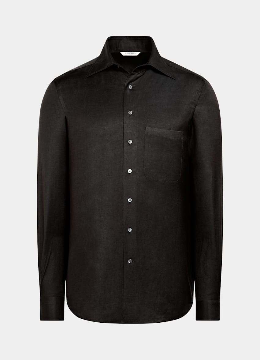 Dark Brown Linen Silk Overshirt