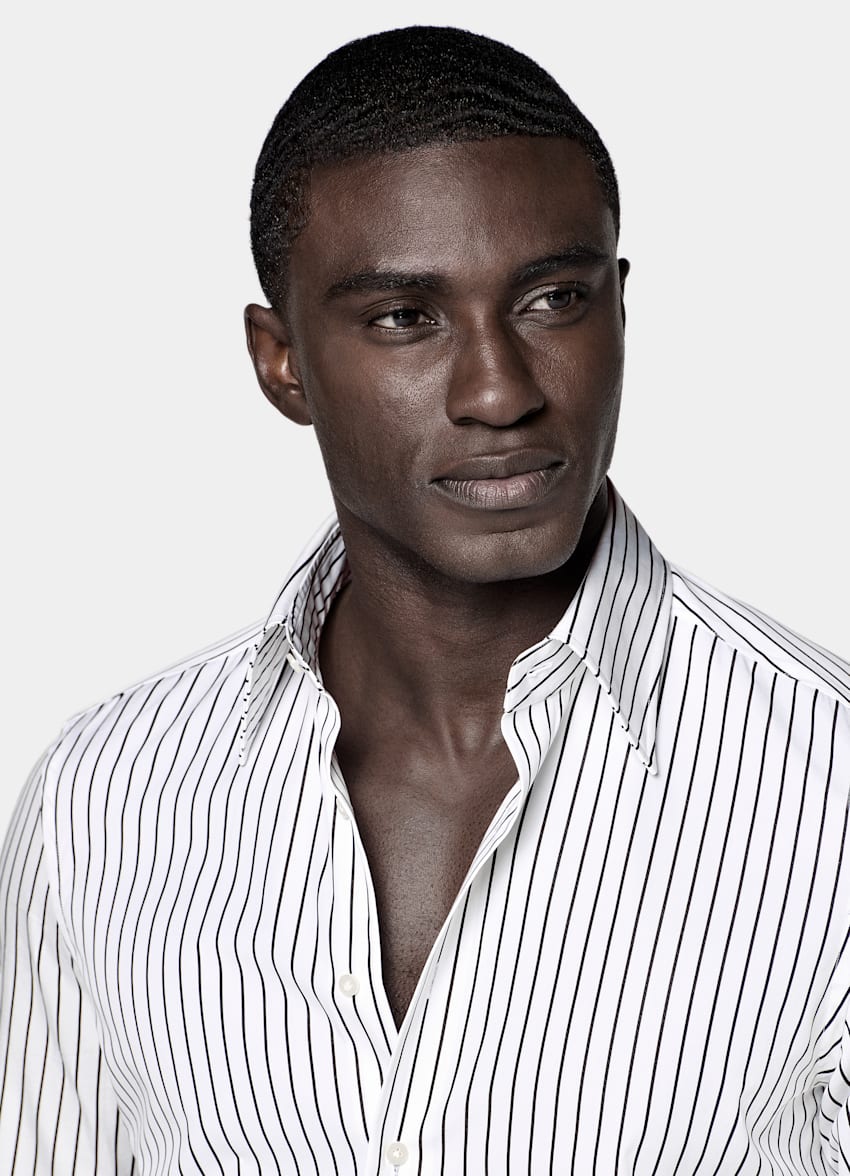 Black Striped Point Collar Shirt