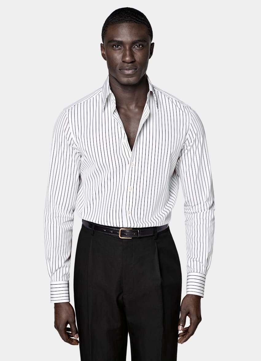 Black Striped Point Collar Shirt