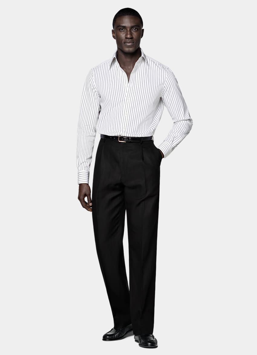 Black Striped Point Collar Shirt
