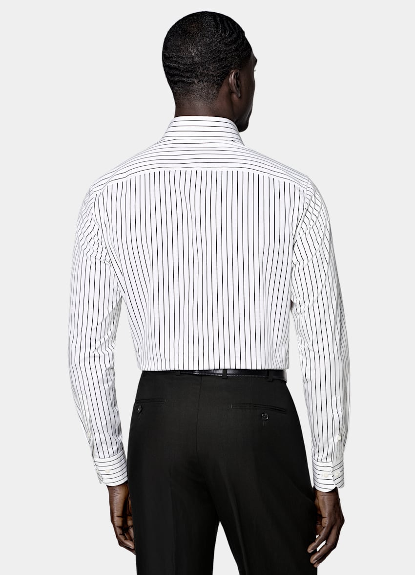 Black Striped Point Collar Shirt