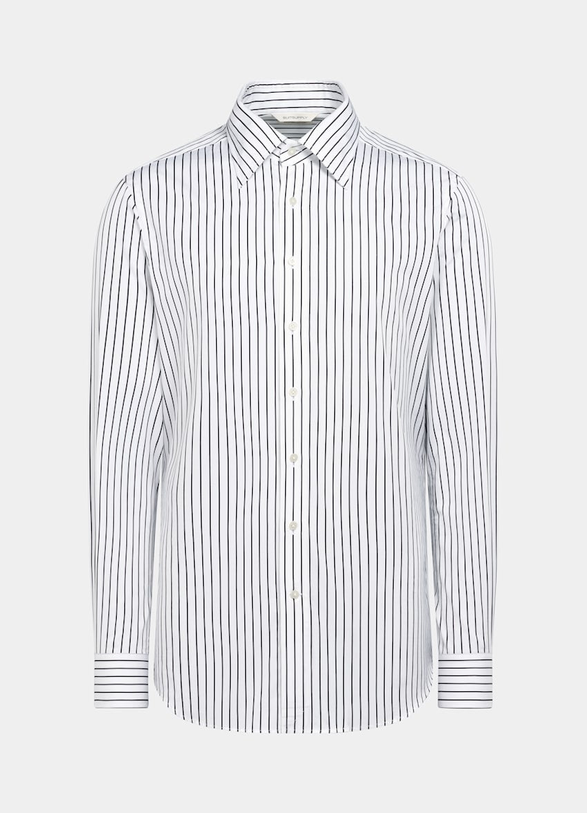 Black Striped Point Collar Shirt