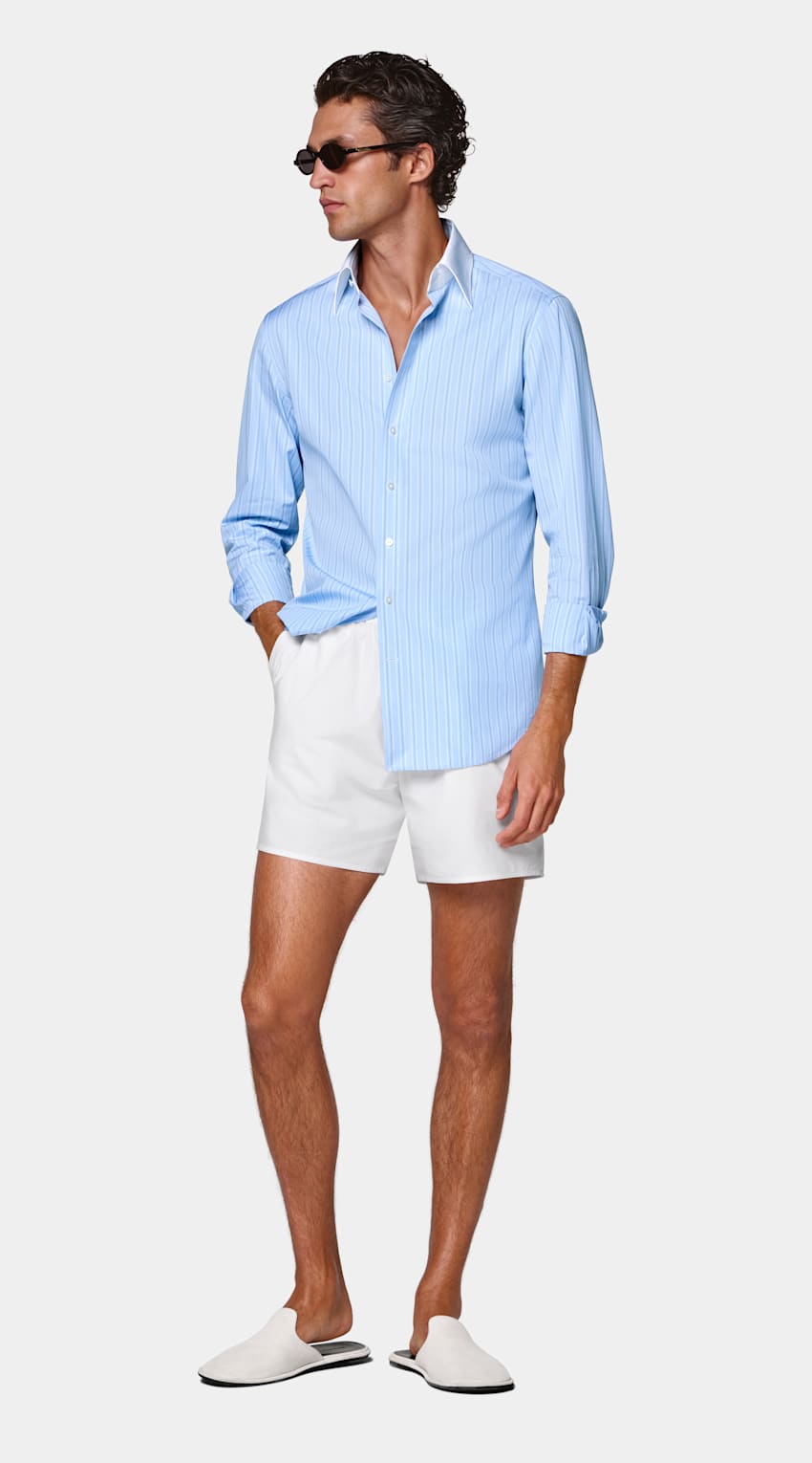 Light Blue Striped Point Collar Shirt