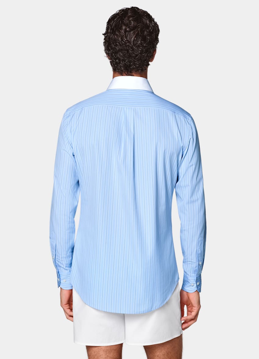 Light Blue Striped Point Collar Shirt