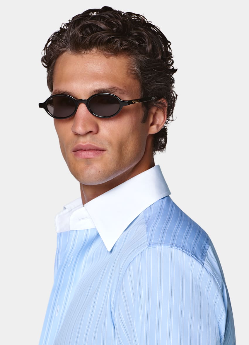 Light Blue Striped Point Collar Shirt