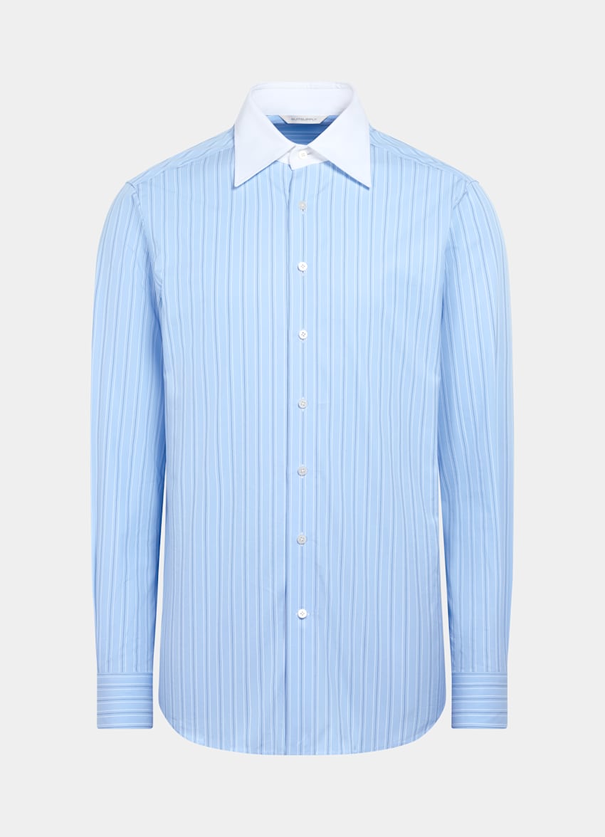 Light Blue Striped Point Collar Shirt