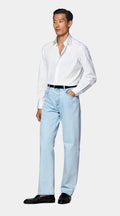 White Striped Point Collar Shirt