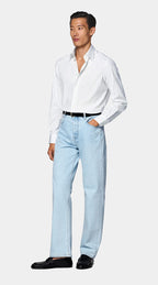 White Striped Point Collar Shirt