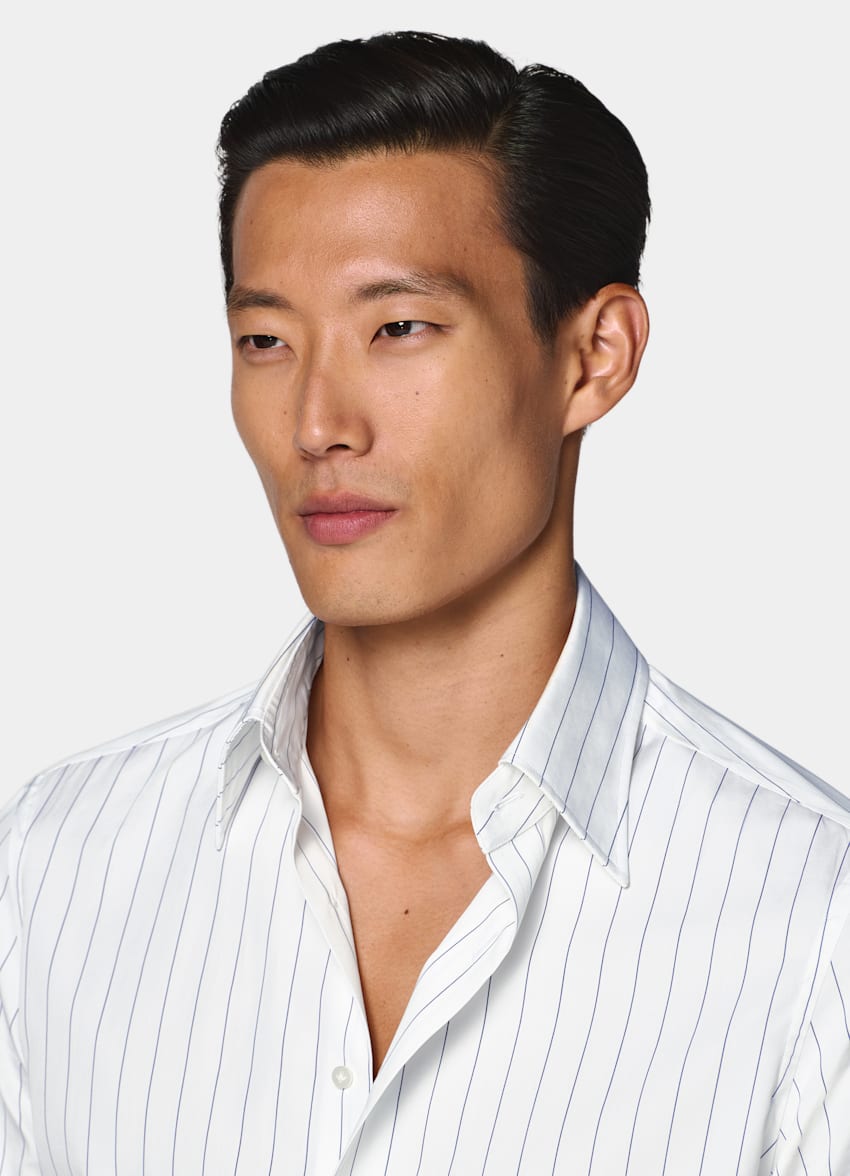 White Striped Point Collar Shirt