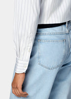 White Striped Point Collar Shirt