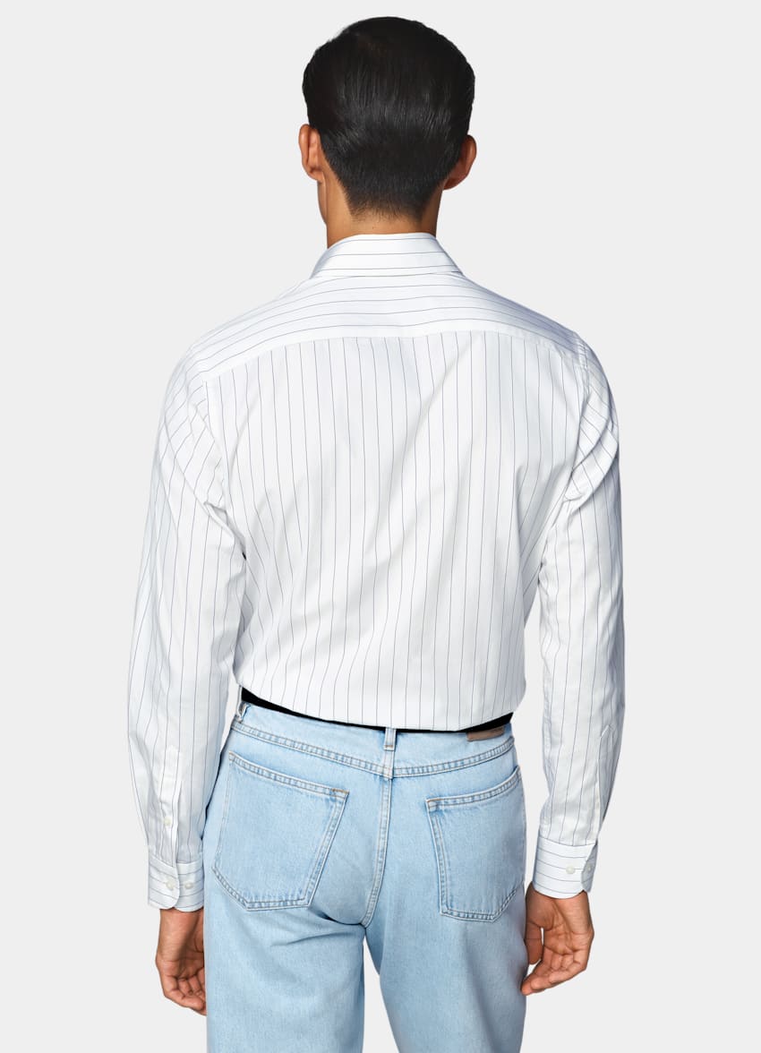 White Striped Point Collar Shirt