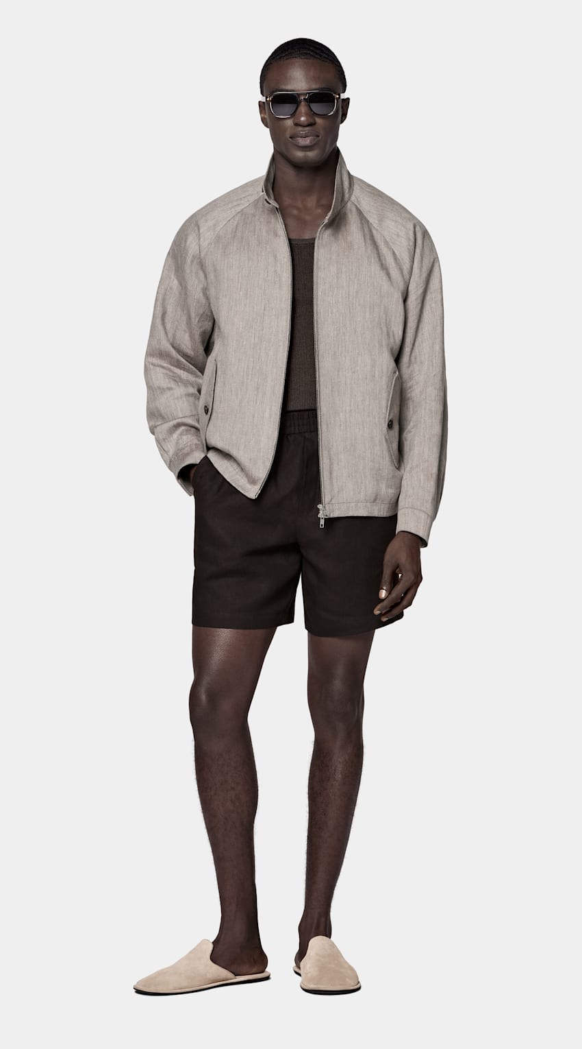 Dark Brown Herringbone Raglan Bomber Jacket