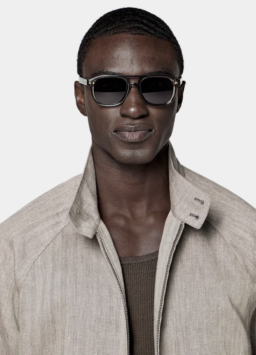 Dark Brown Herringbone Raglan Bomber Jacket