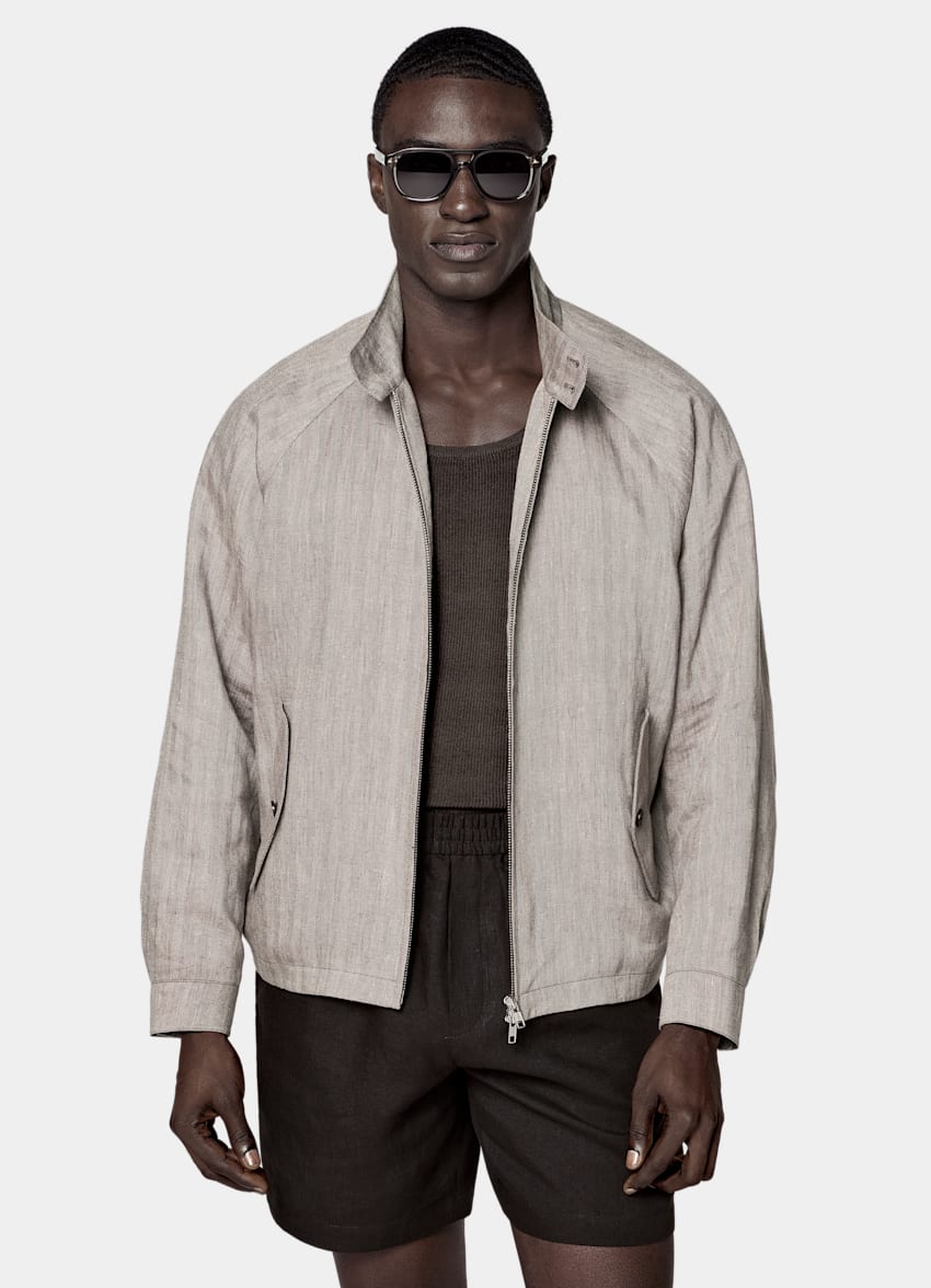 Dark Brown Herringbone Raglan Bomber Jacket