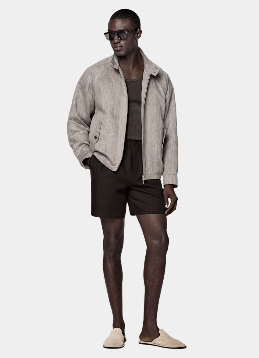 Dark Brown Herringbone Raglan Bomber Jacket