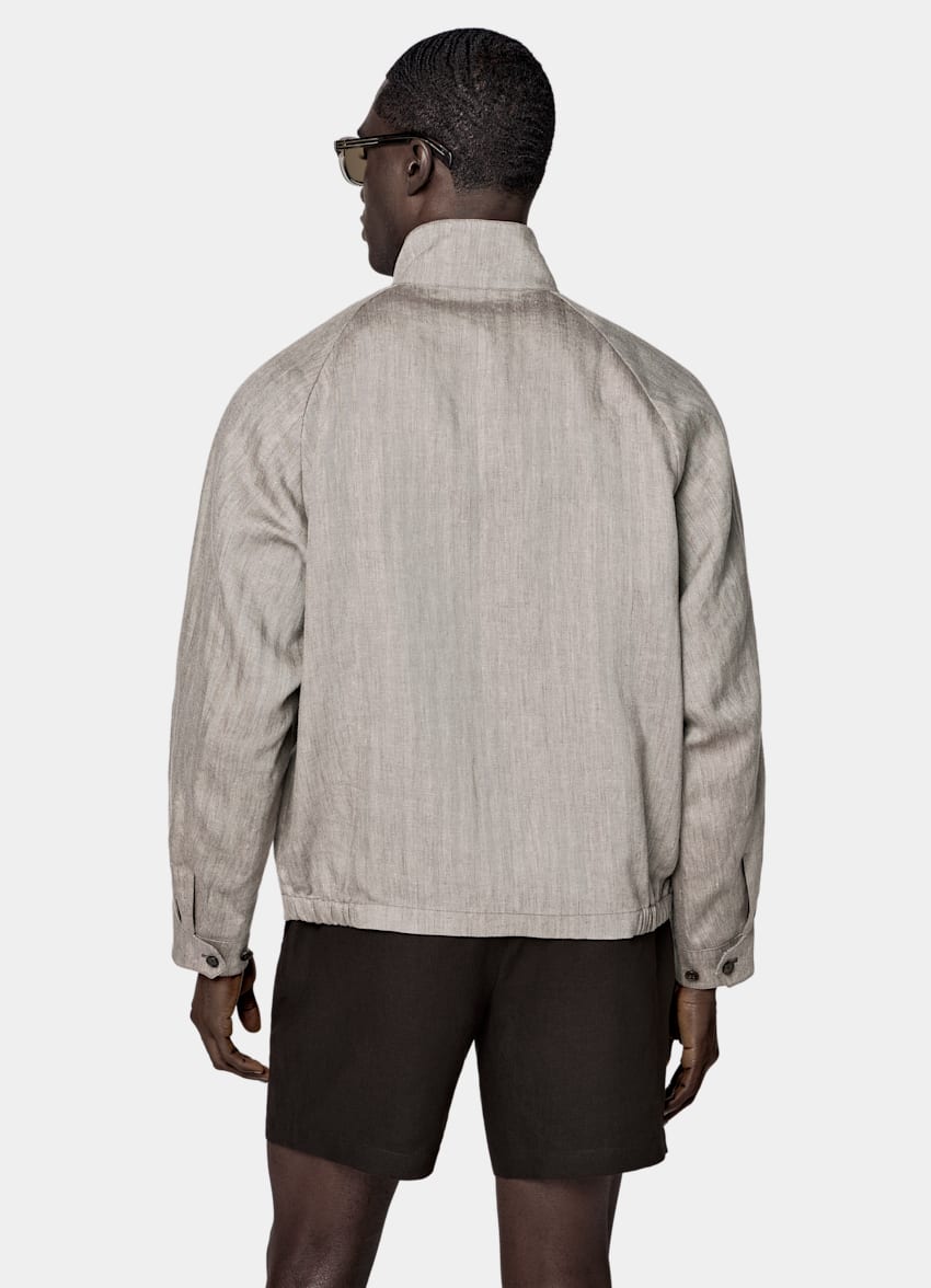 Dark Brown Herringbone Raglan Bomber Jacket