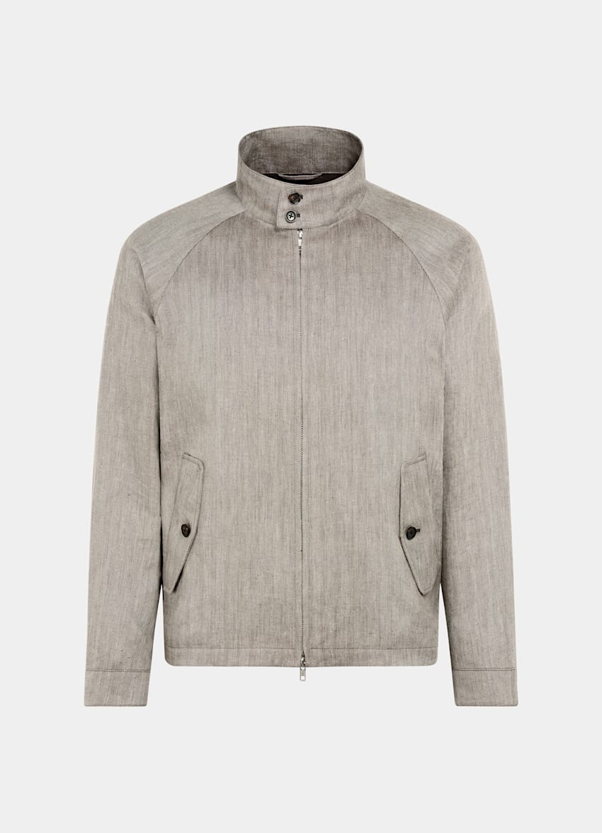 Dark Brown Herringbone Raglan Bomber Jacket