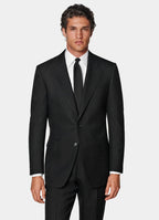 Black Herringbone Tailored Fit Milano Suit