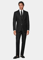 Black Herringbone Tailored Fit Milano Suit