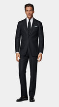 Navy Herringbone Tailored Fit Havana Suit
