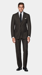 Dark Brown Herringbone Tailored Fit Milano Suit