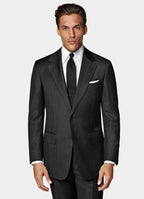 Dark Grey Striped Tailored Fit Milano Suit