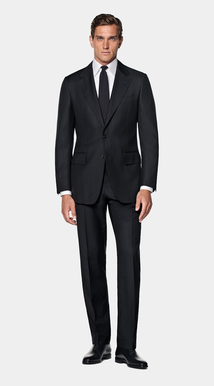 Navy Striped Tailored Fit Milano Suit
