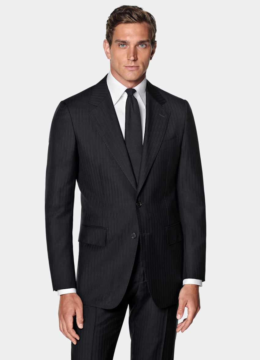 Navy Striped Tailored Fit Milano Suit