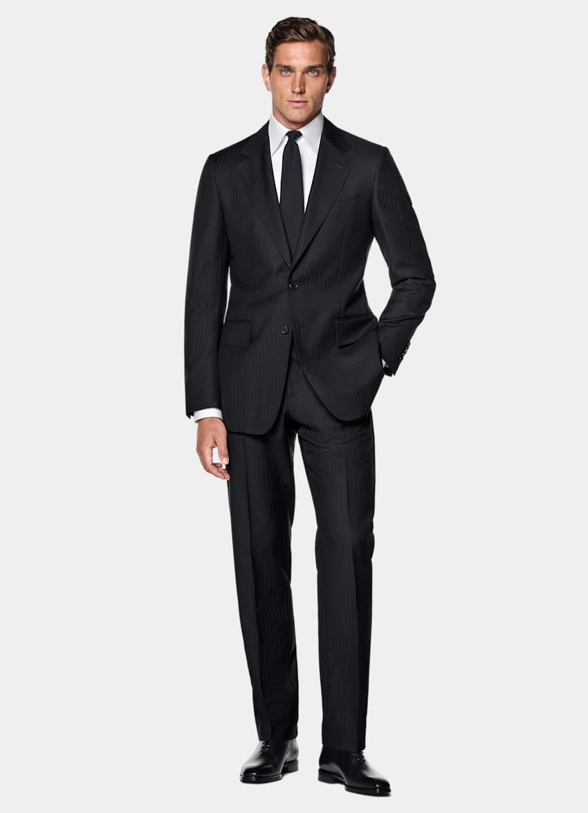 Navy Striped Tailored Fit Milano Suit