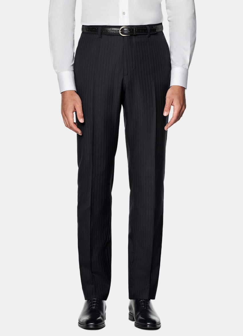 Navy Striped Tailored Fit Milano Suit