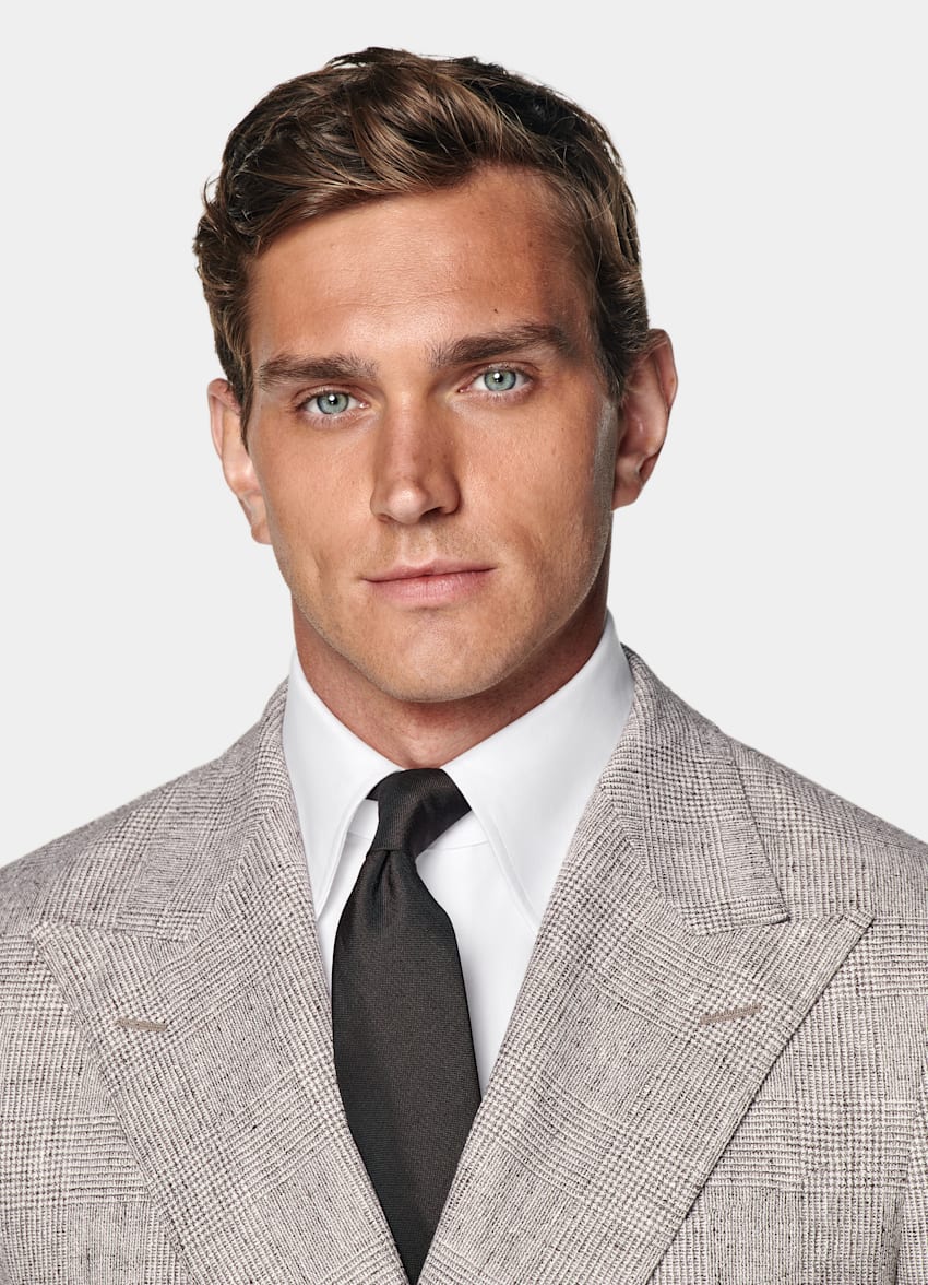 Light Taupe Checked Tailored Fit Havana Suit