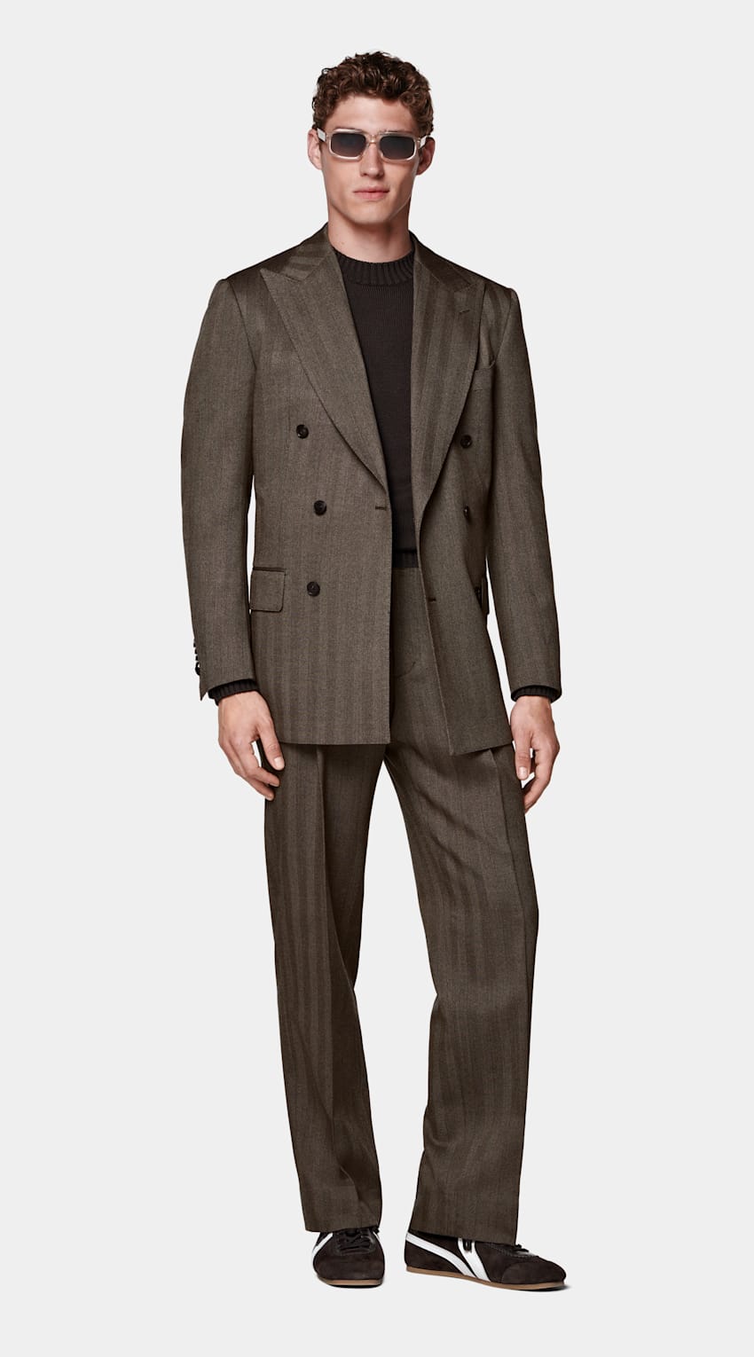 Mid Brown Herringbone Tailored Fit Milano Suit