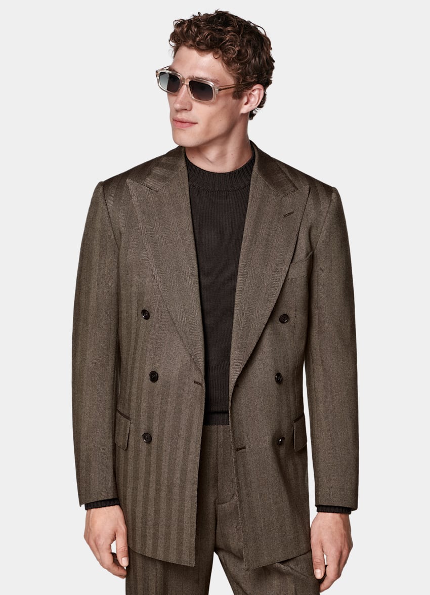 Mid Brown Herringbone Tailored Fit Milano Suit