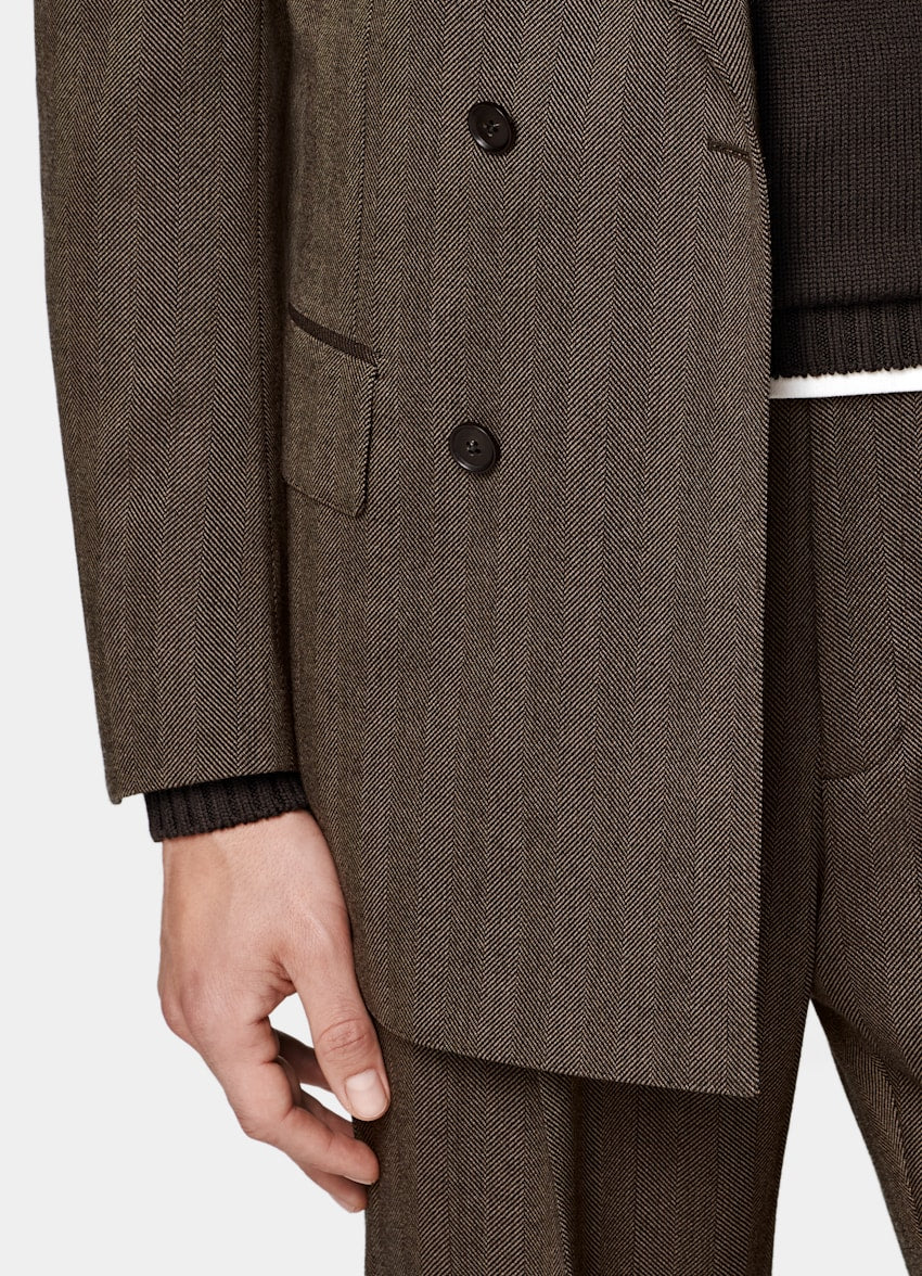 Mid Brown Herringbone Tailored Fit Milano Suit