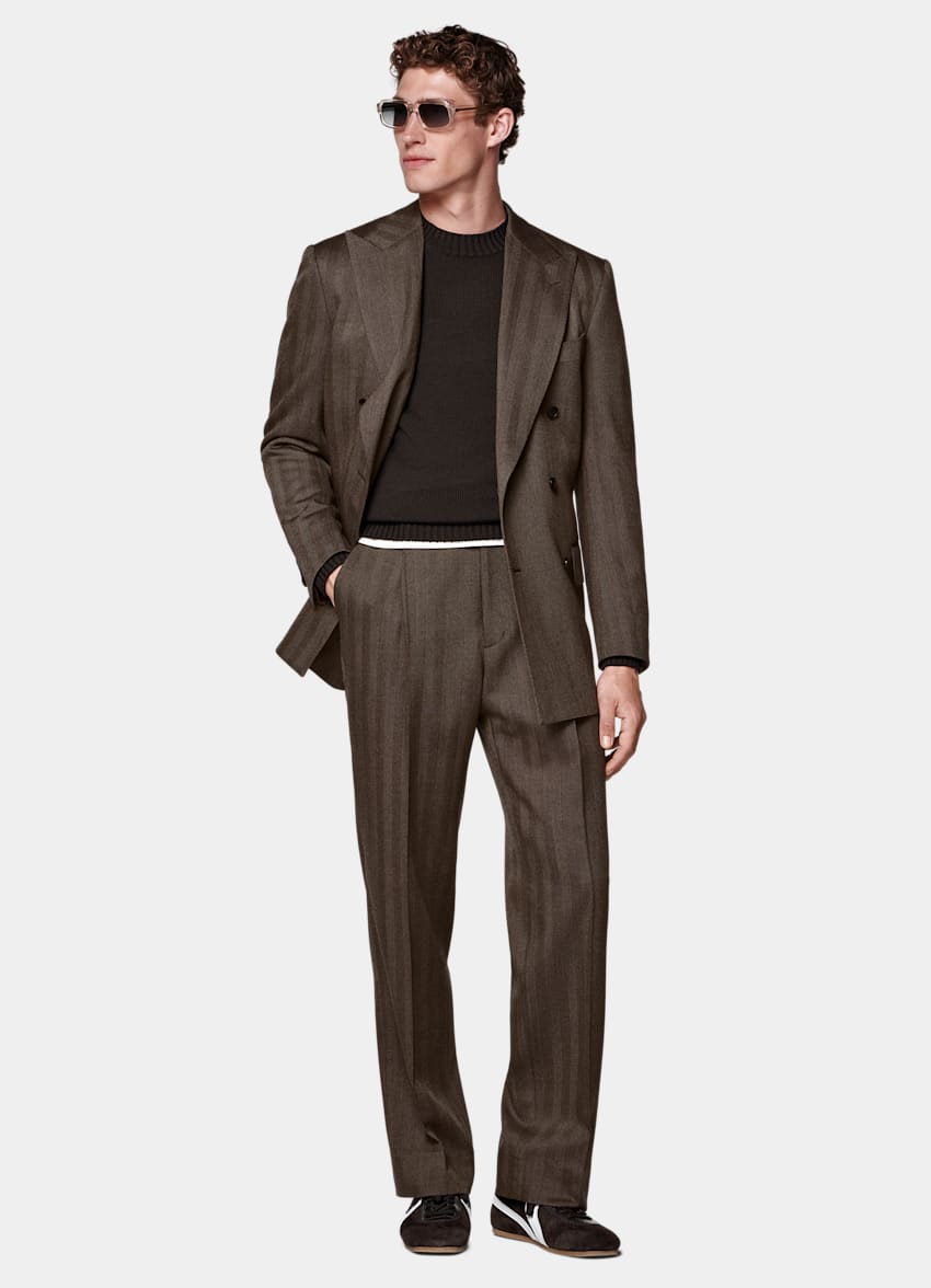 Mid Brown Herringbone Tailored Fit Milano Suit