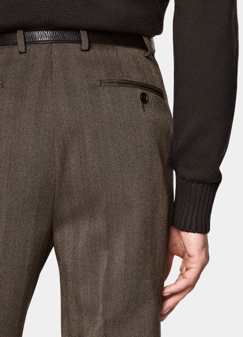 Mid Brown Herringbone Tailored Fit Milano Suit