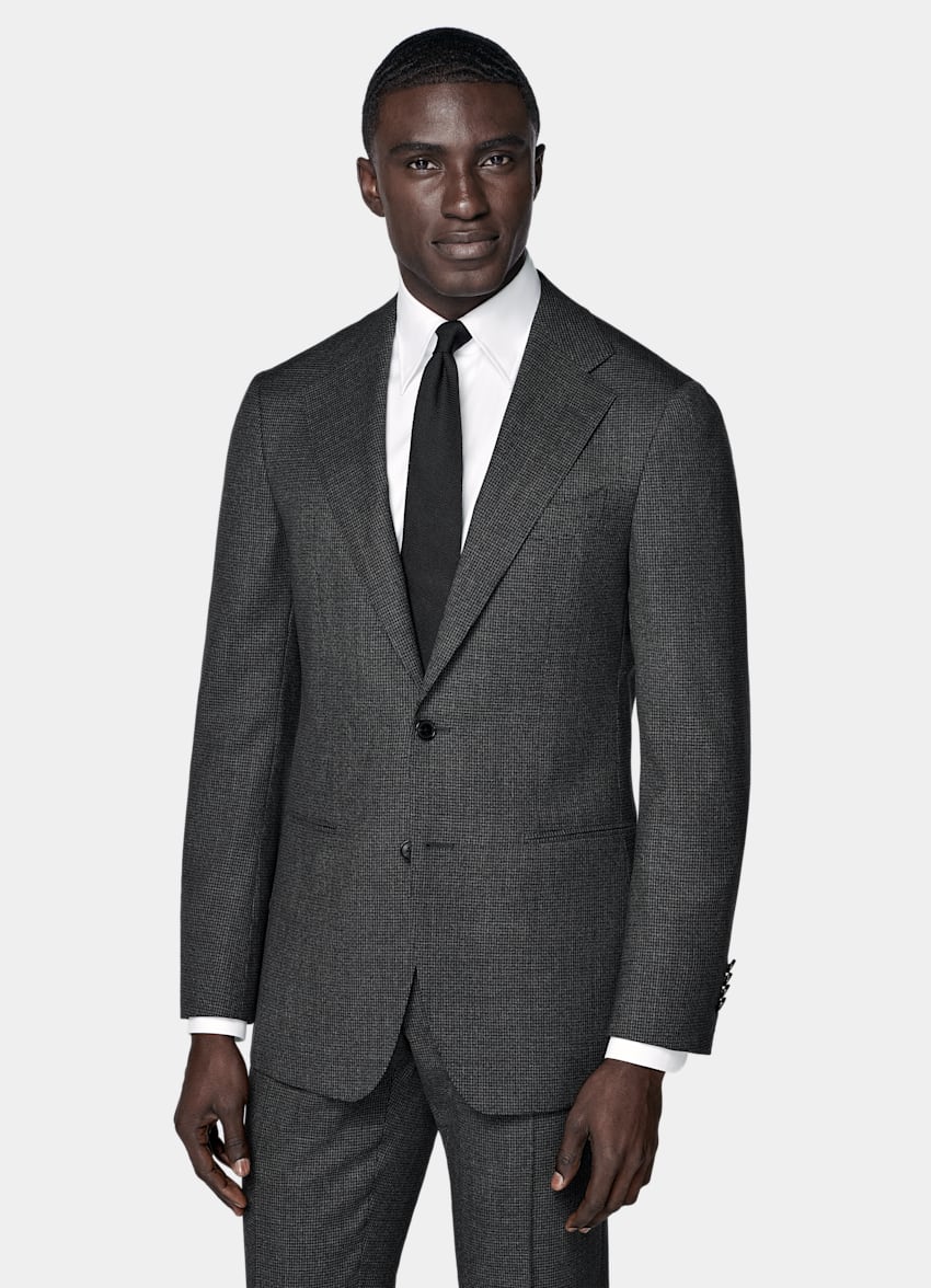 Dark Grey Houndstooth Tailored Fit Havana Suit