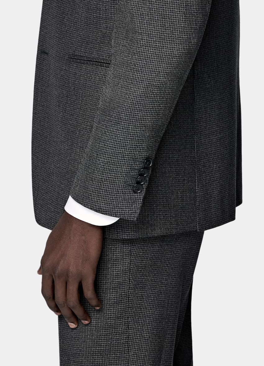 Dark Grey Houndstooth Tailored Fit Havana Suit
