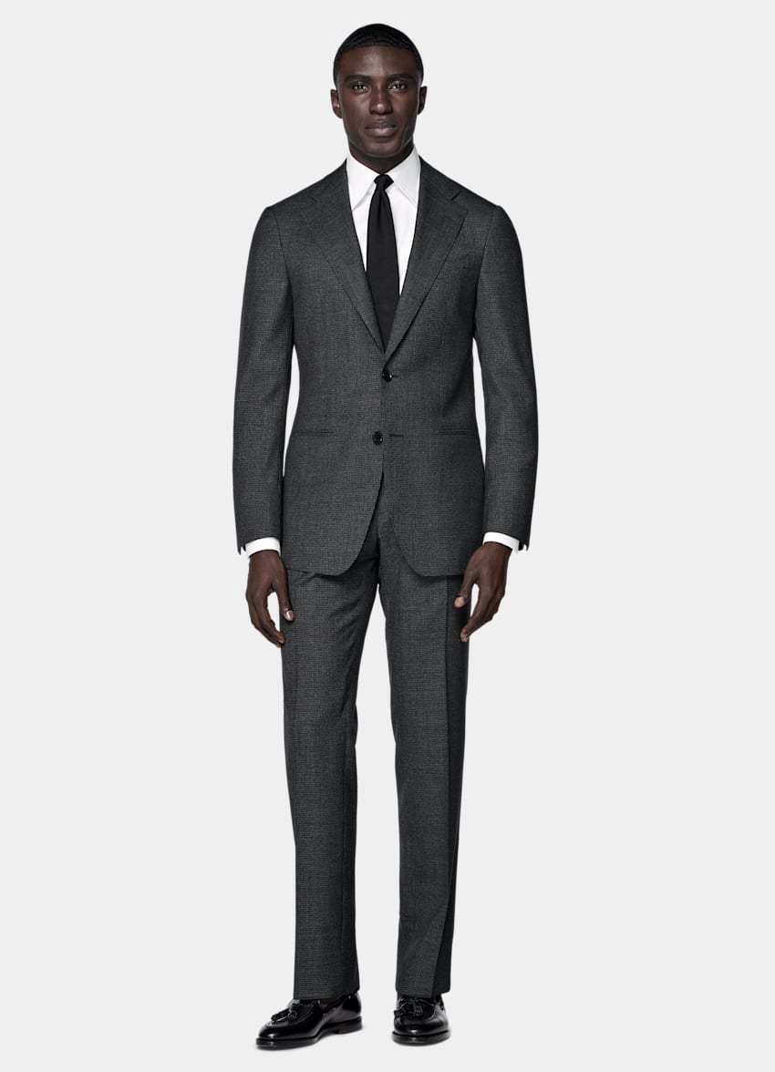 Dark Grey Houndstooth Tailored Fit Havana Suit