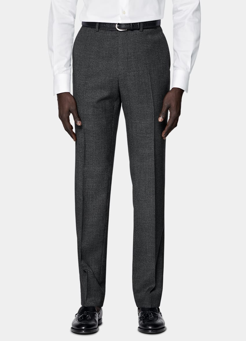 Dark Grey Houndstooth Tailored Fit Havana Suit
