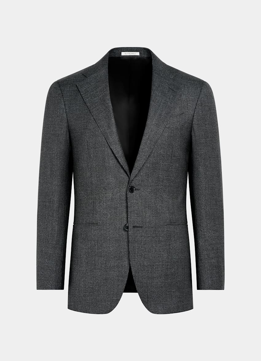 Dark Grey Houndstooth Tailored Fit Havana Suit