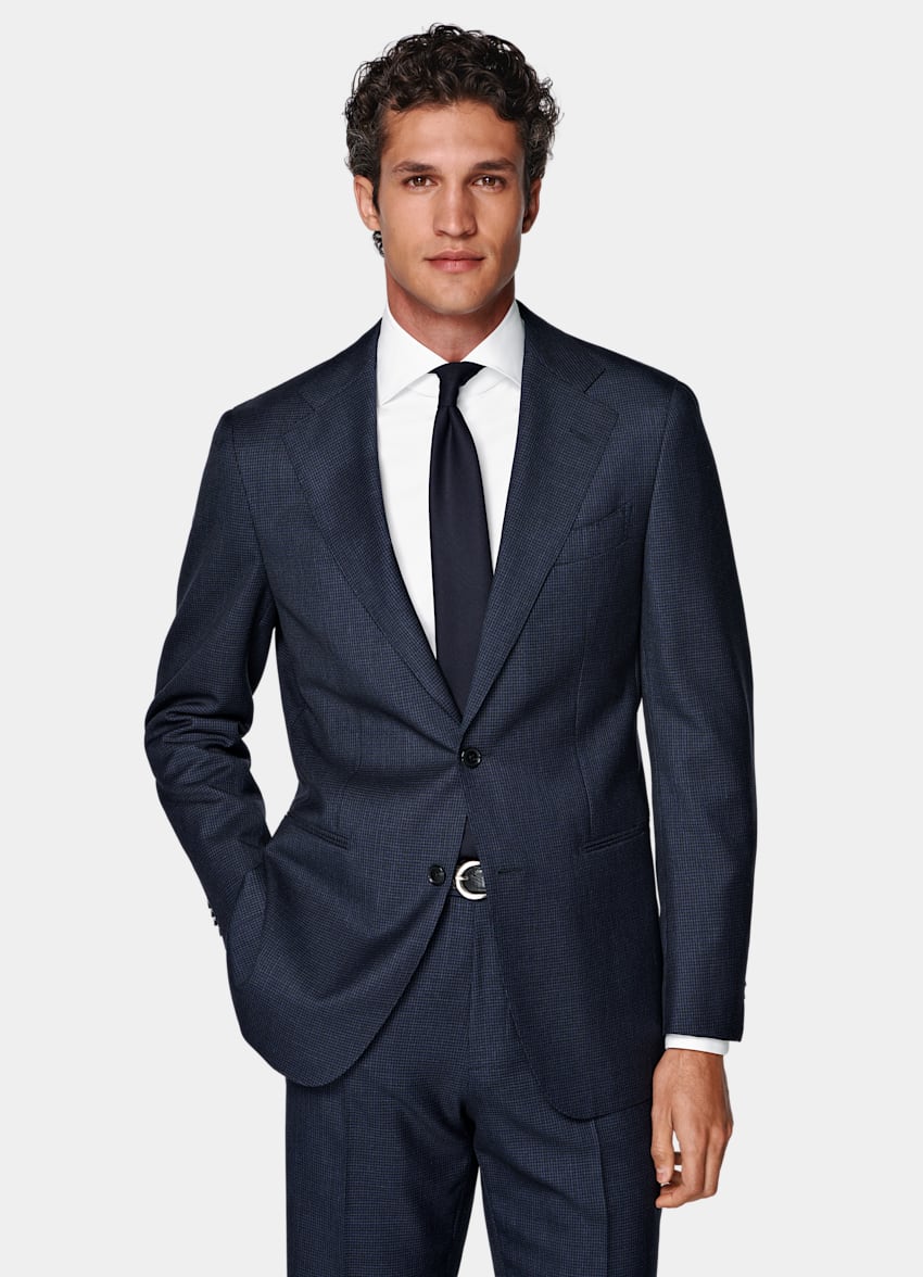 Navy Houndstooth Tailored Fit Havana Suit