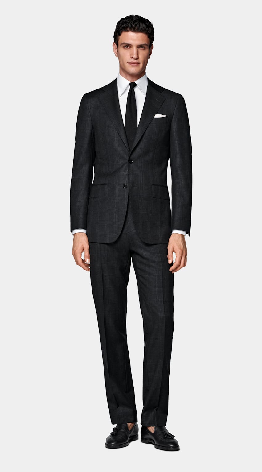 Dark Grey Checked Tailored Fit Havana Suit