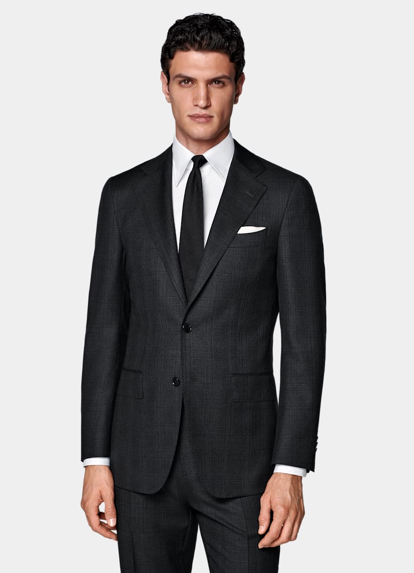 Dark Grey Checked Tailored Fit Havana Suit